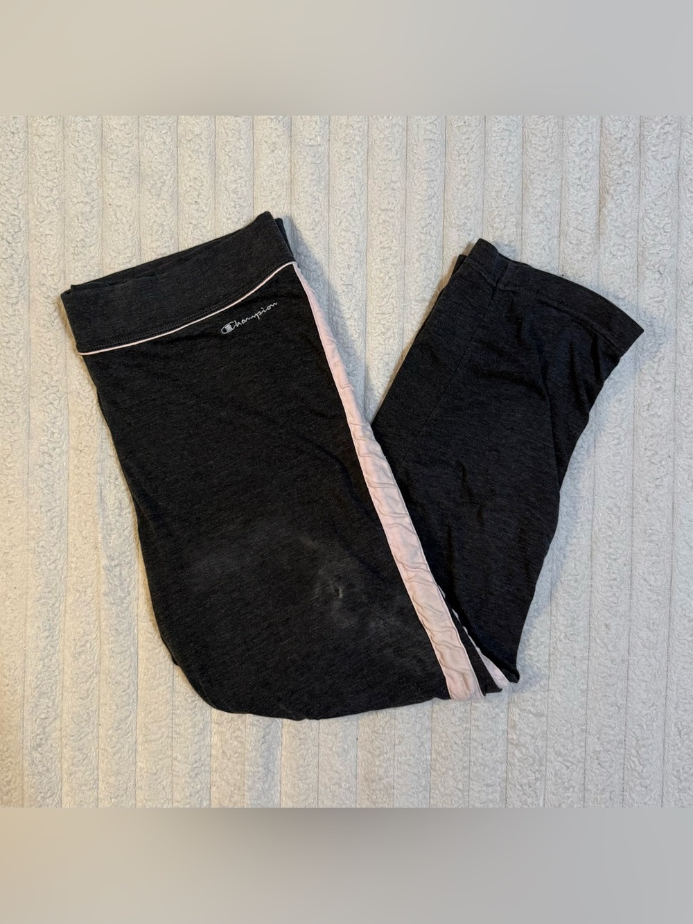 Champion Women's Charcoal & Pink Stripe Cropped Leggings